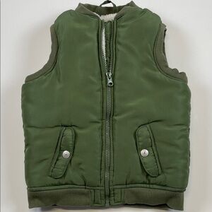 7 For All Mankind Boys Green Sherpa Lined Puffer Vest Zip Front Size 4T